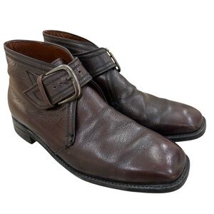 70s Sears Mens Leather Buckle Monk Strap Chukka Boots Brown Vintage Ankle 10D